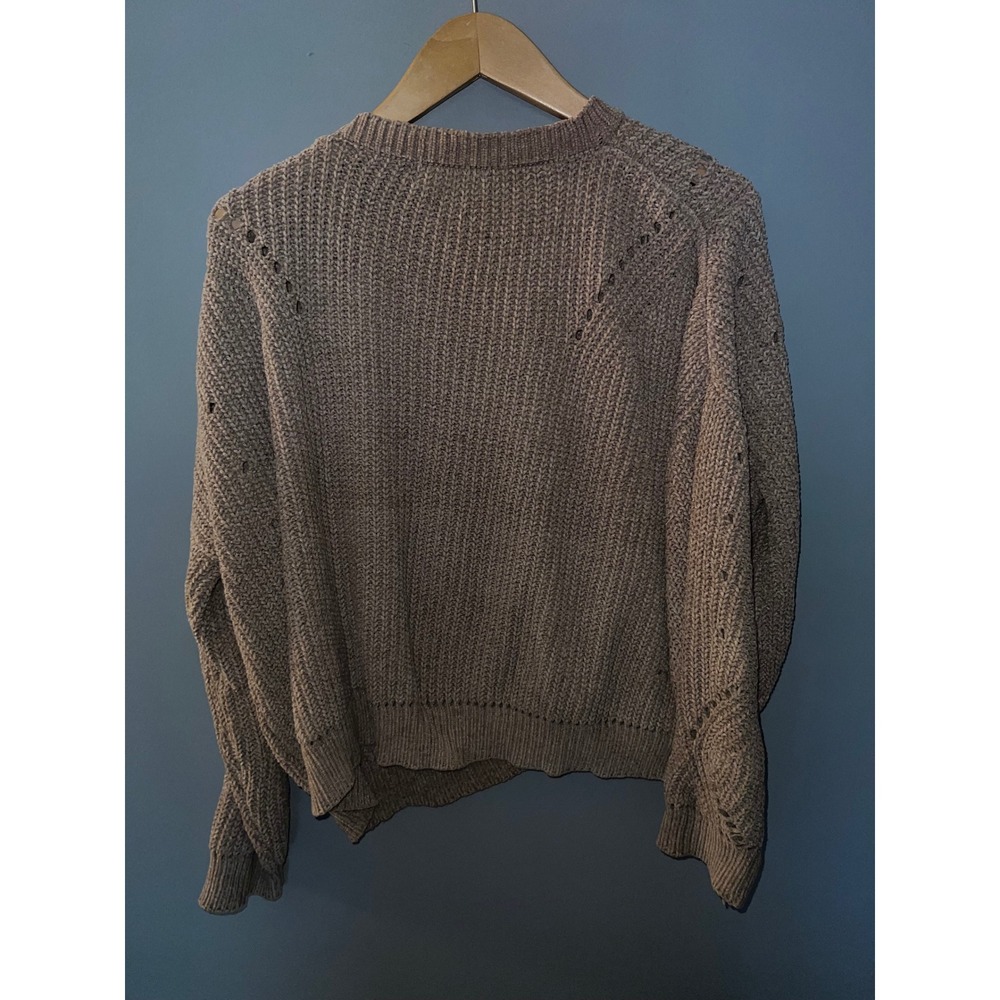 Altar'd State Mauve Taupe Pointelle Open Knit Chenille Crew Neck Sweater Small - Picture 3 of 4